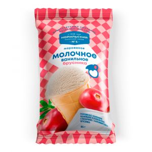 Мороженое молочное ванильное в вафельном стаканчике с наполнителем брусника 80 г