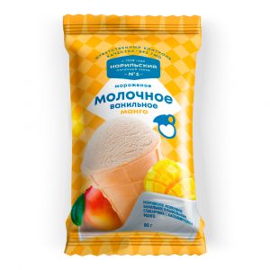 Мороженое молочное ванильное в вафельном стаканчике с наполнителем манго 80 г